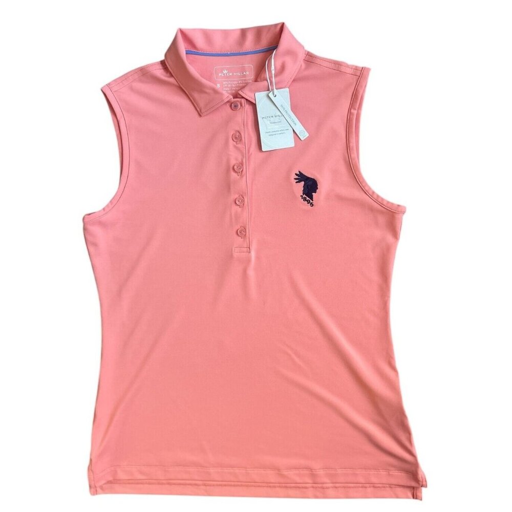 Peter Millar Women Sleeveless Button Golf Shirt UPF 50+ #LS22EK02S Orange Small